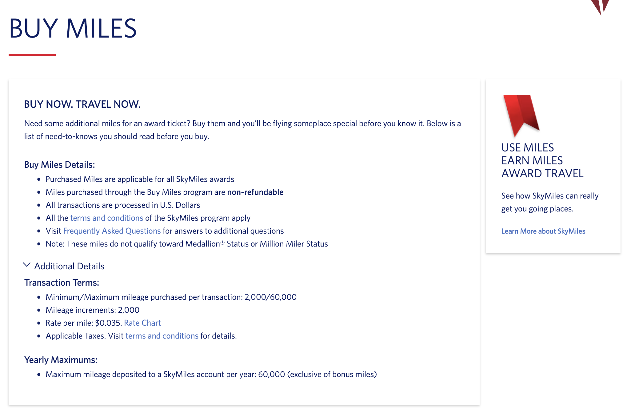 Delta Buy Miles information