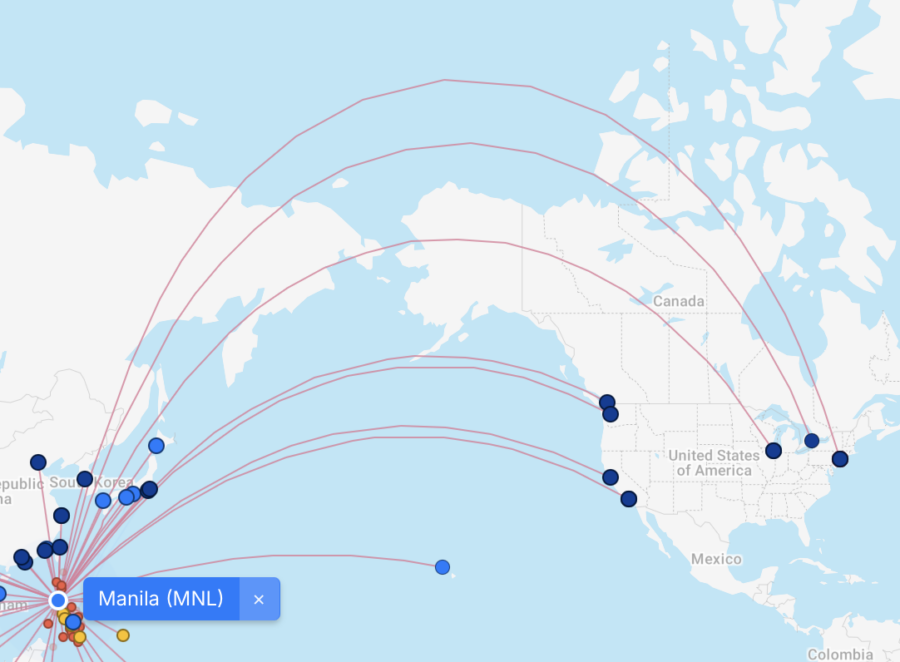 Philippine Airlines flight map. 