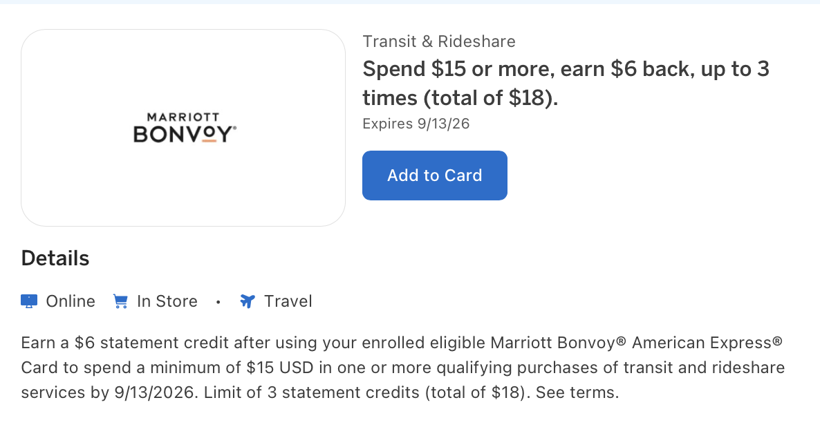 Amex Offer for rideshare purchases