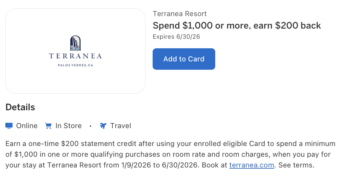 Amex Offer for Terranea Resort
