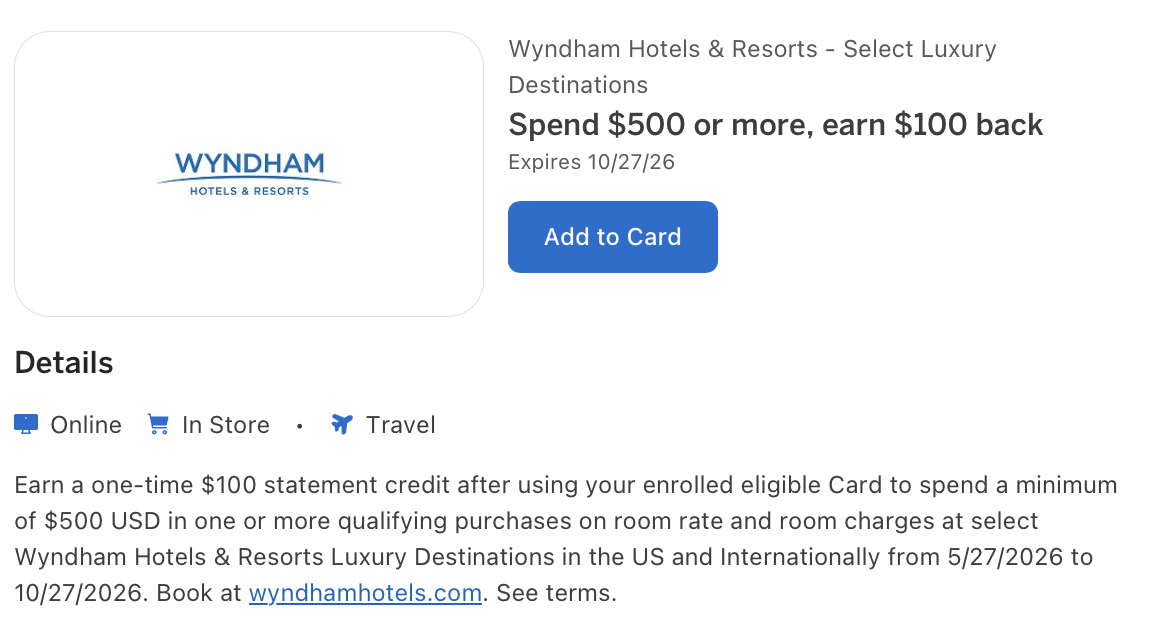 Amex Offer for Wyndham Hotels