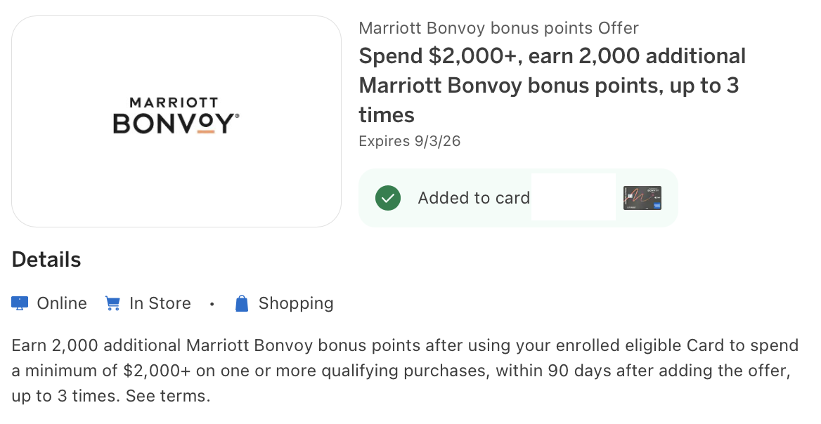 Amex Offer for Marriott Bonus points