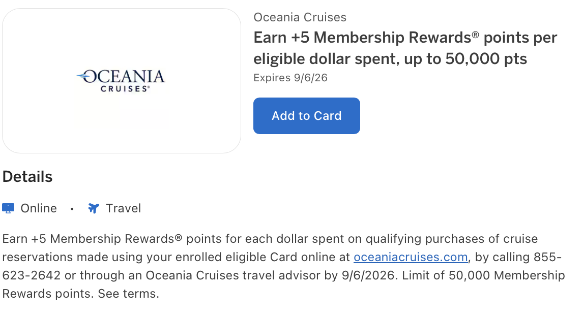 Amex Offer for Oceania Cruises
