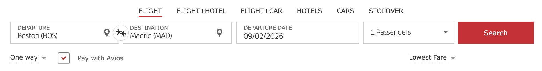 Iberia search bar