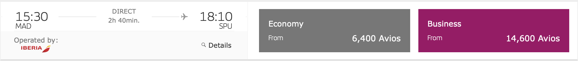 MAD to SPU Iberia search result