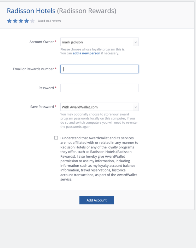 add Radisson Rewards to AwardWallet