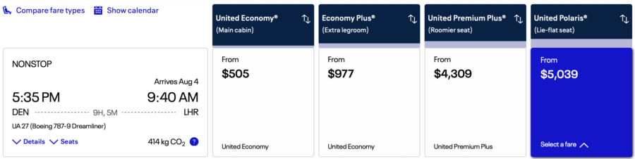 Denver to London cash flight on United. 