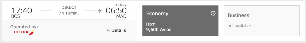 BOS to MAD Iberia sale