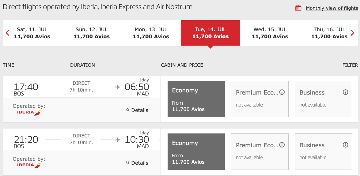 BOS to MAD Iberia peak sale