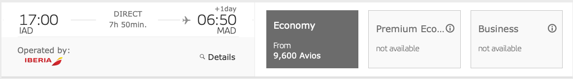IAD to MAD Iberia sale