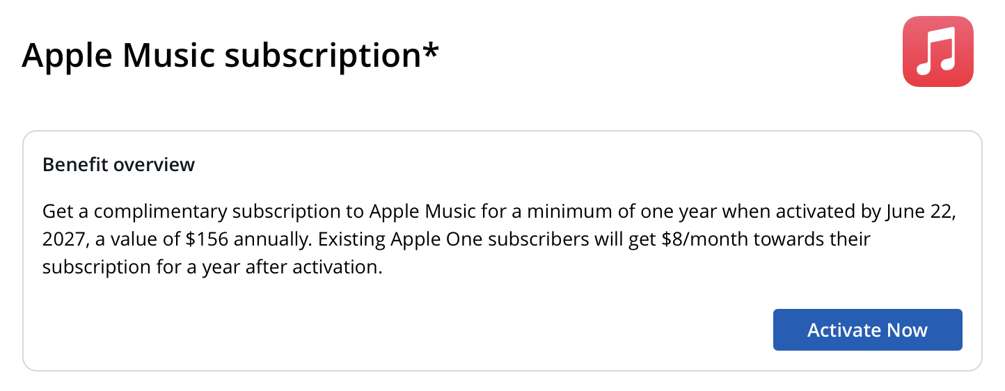 Activate Apple Music subscription through Chase