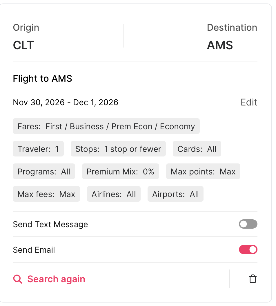 Roame.Travel alerts for CLT to AMS