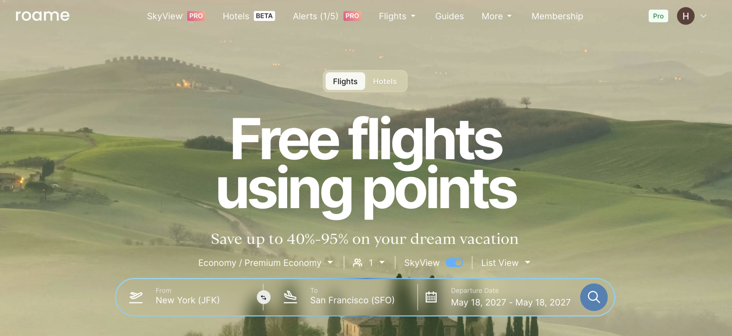 Roame.Travel homepage