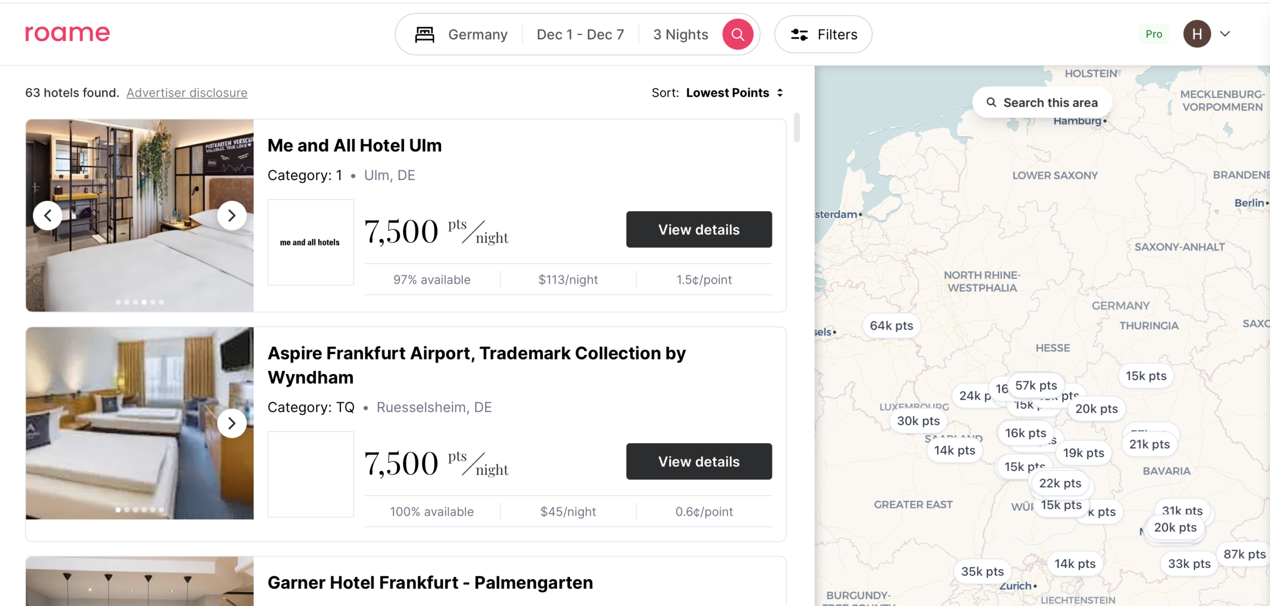 Roame hotel search in Germany