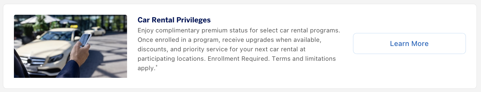 Amex Car Rental Privileges section in the benefits section of your account