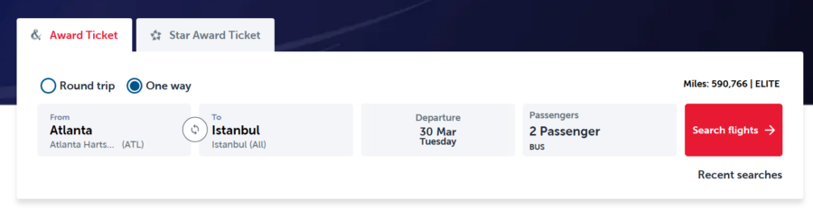Turkish Airlines award booking engine