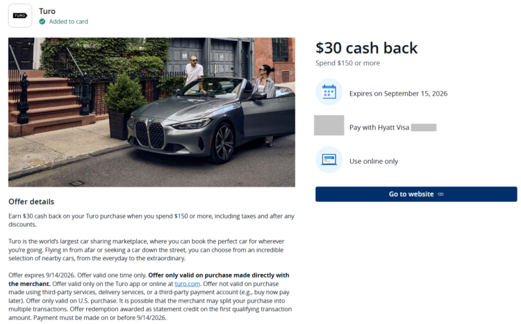 Details of Chase Offer for Turo