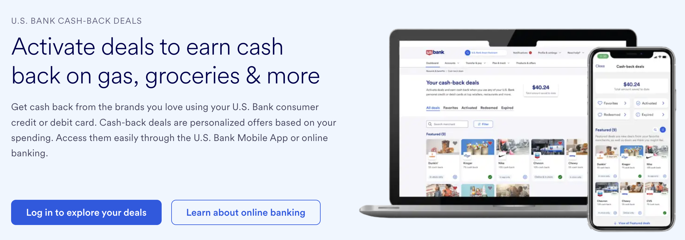 Screenshot of U.S. Bank Cash Back deals banner.