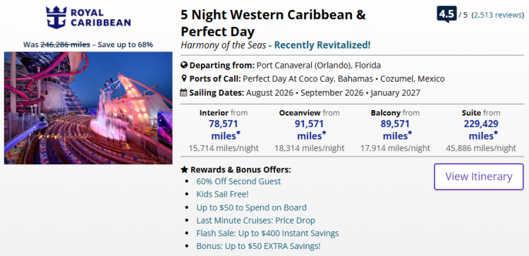 A five-night cruise with Royal Caribbean bookable with United Miles