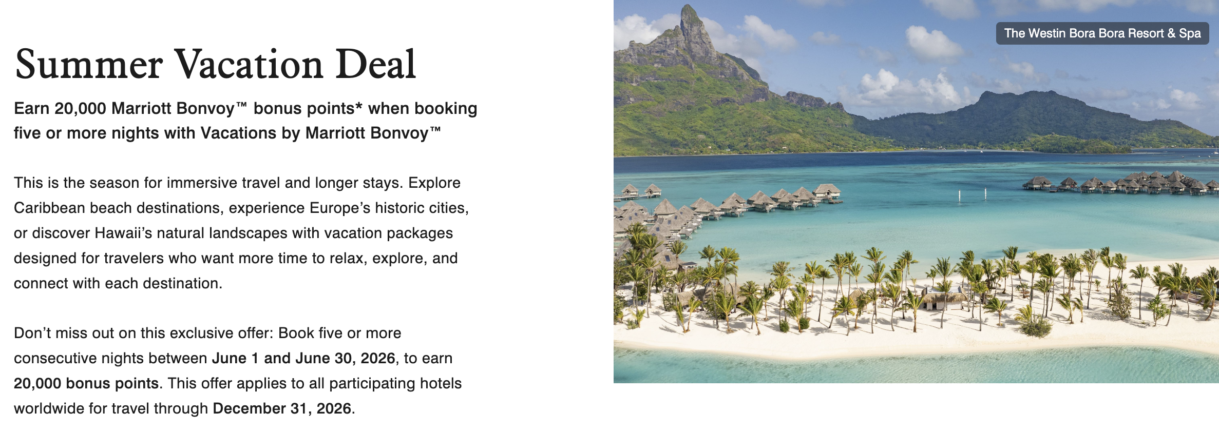 Screenshot of Vacations by Marriott June promo