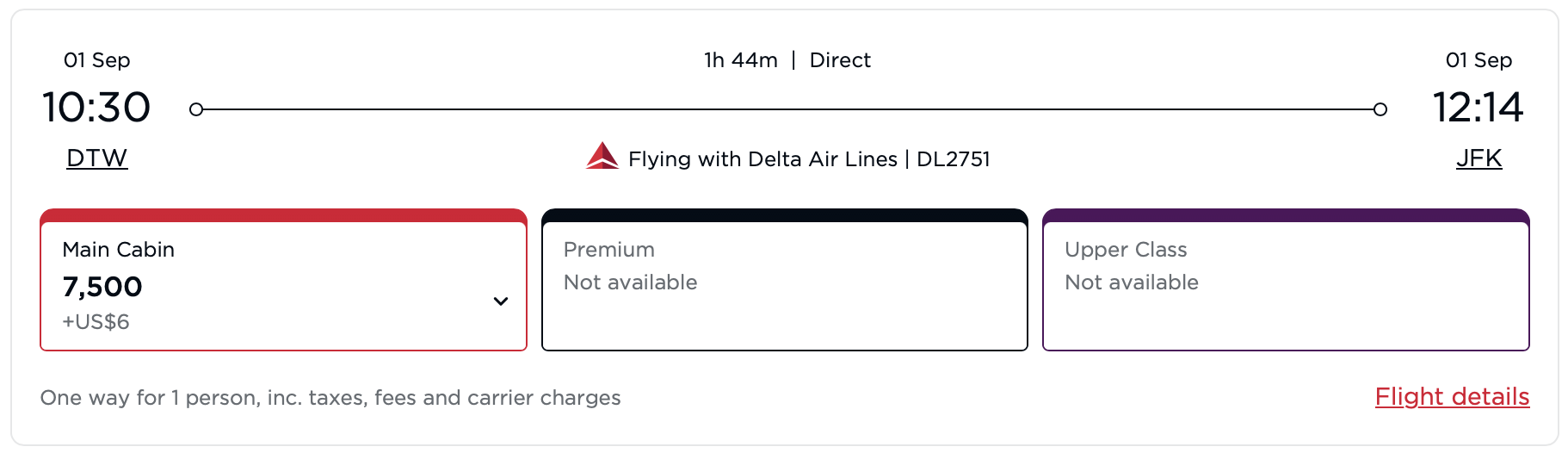 Screenshot of Virgin Atlantic award on Delta.