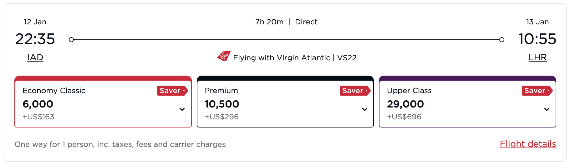 Screenshot of Virgin Atlantic award.