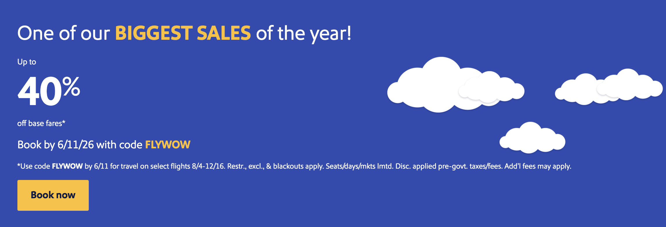 Screenshot of Southwest Airlines promo code banner.