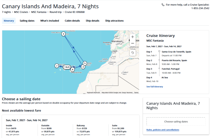 A cruise itinerary from Chase Travel