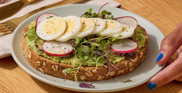 Avocado toast on a plate at the Capital One Cafe.