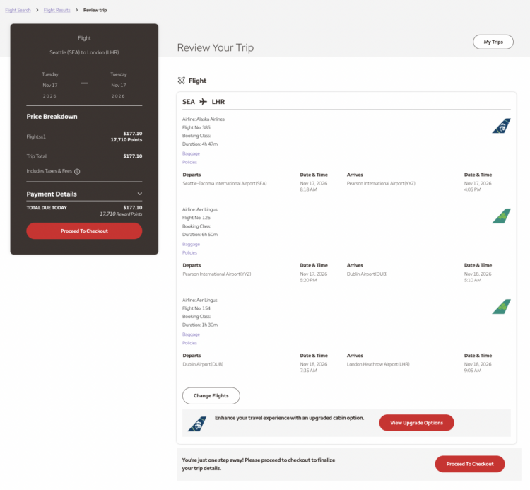 After selecting a flight, Wells Fargo gives you the option to view your upgrade options before continuing to checkout.