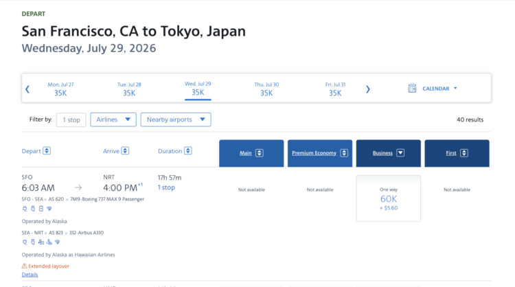 AA partner award AS to Asia, 60k miles in J