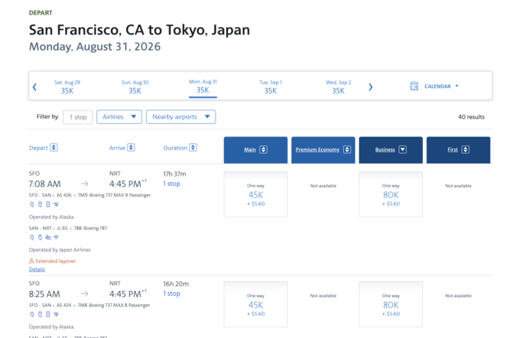 AA partner award with higher pricing for AS plus JAL