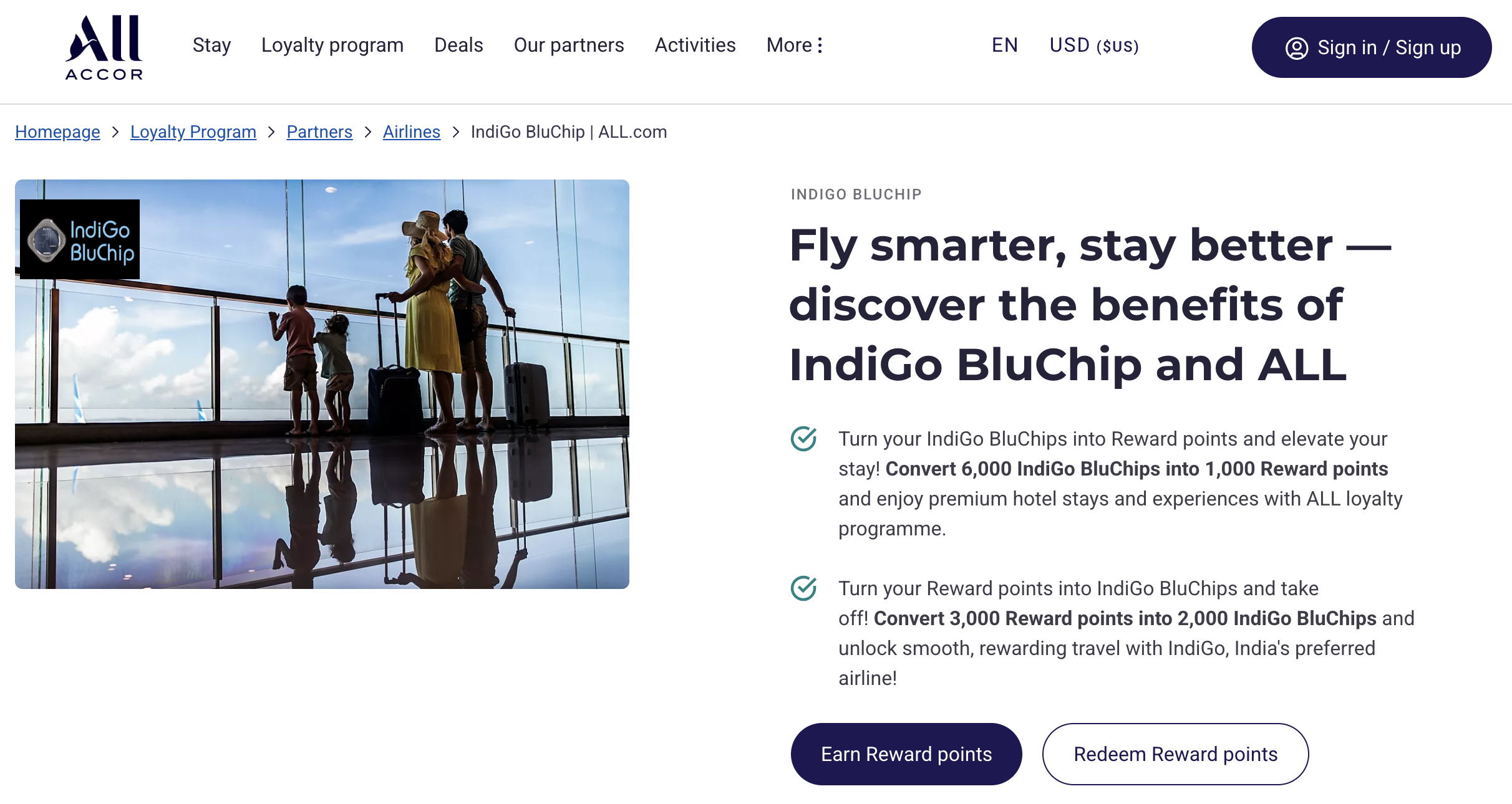 Screenshot of Accor/Indigo partnership page.