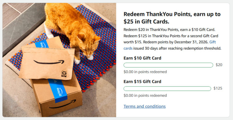 Amazon gift card offer for redeeming Citi ThankYou points