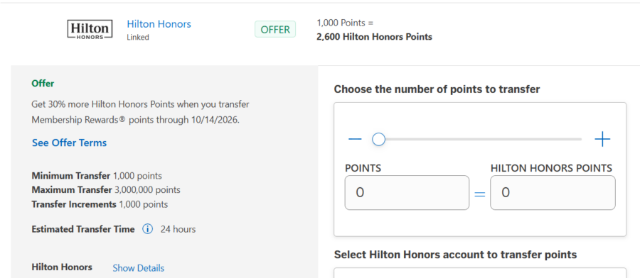 American Express Hilton transfer bonus details