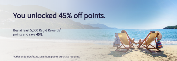 Banner image advertising buying Southwest points with up to a 45% discount