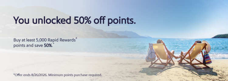 Banner image advertising buying Southwest points with up to a 50% discount