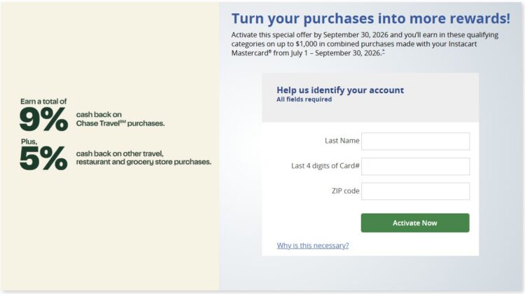 Chase Instacart Up to 9X Cashback Q3 26 Promo