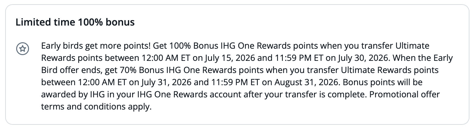 Screenshot of Chase Ultimate Rewards IHG transfer bonus.