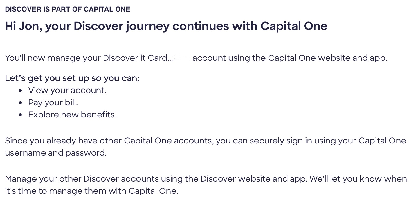 Information on how to migrate your Discover account to Capital One