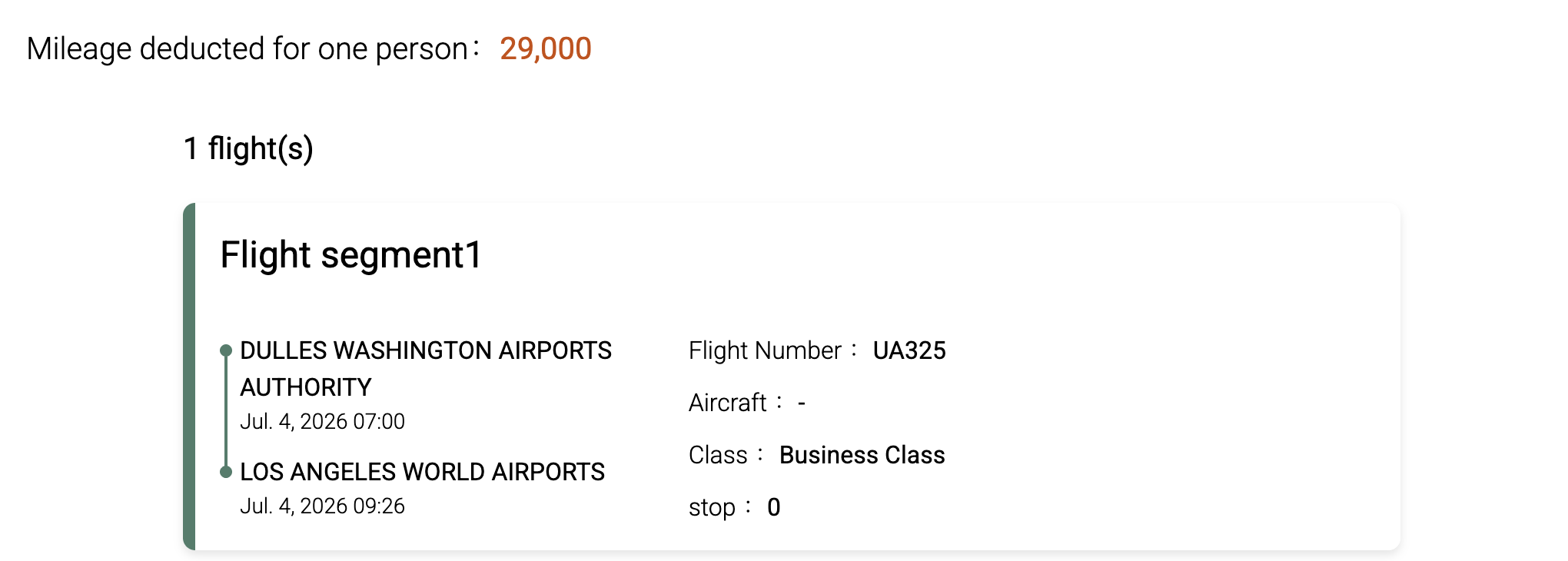 Screenshot of EVA Air redemption on United.