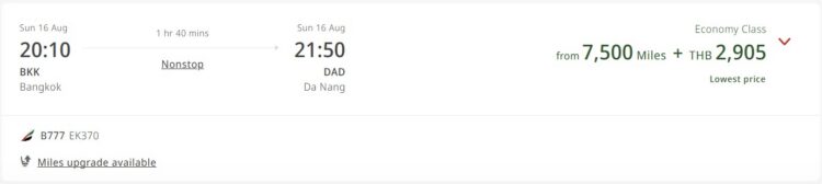 Emirates BKK to DAD Flight Example