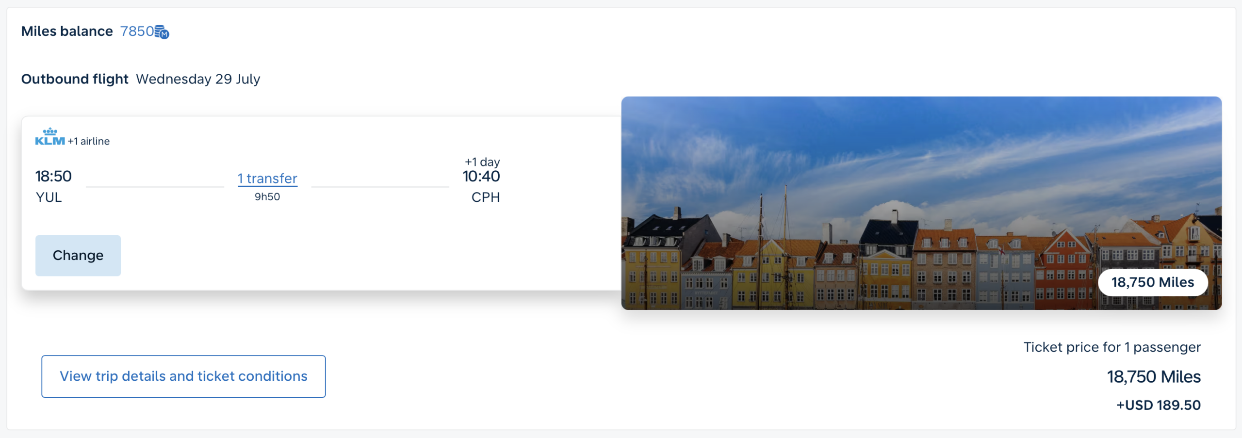 Screenshot of Flying Blue award ticket.