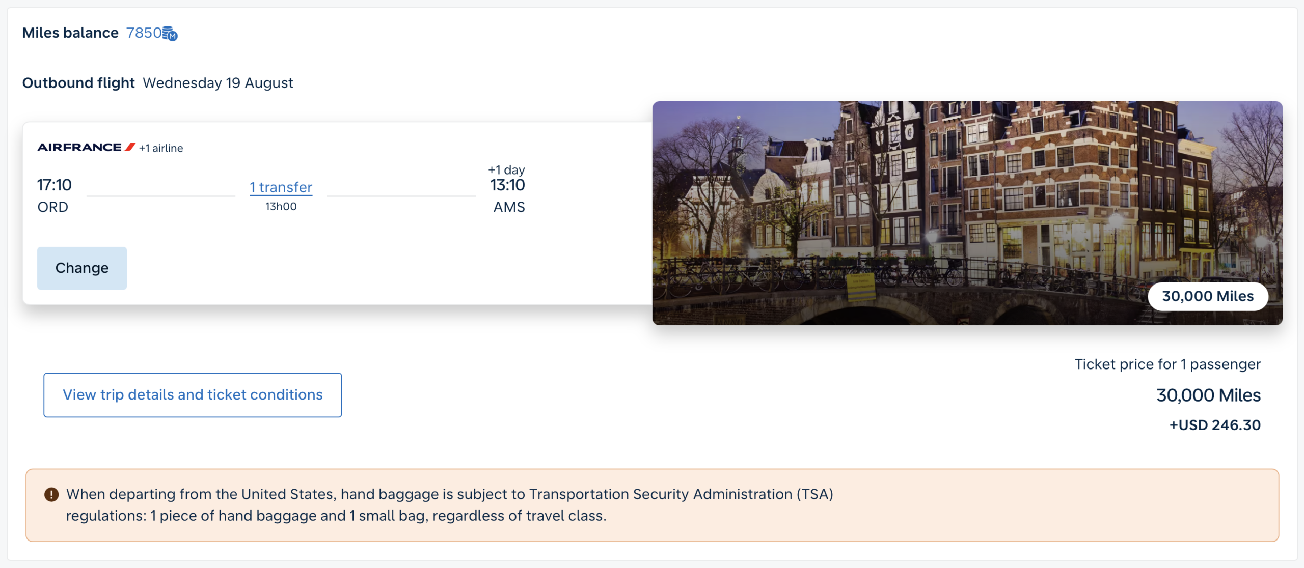 Screenshot of Flying Blue award ticket.