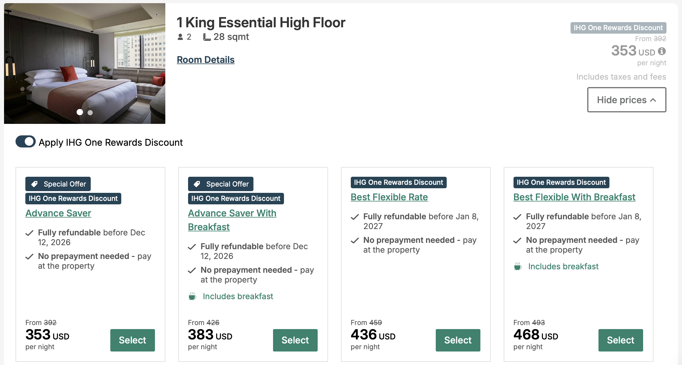 Screenshot of IHG Kimpton Tokyo Shinjuku rates