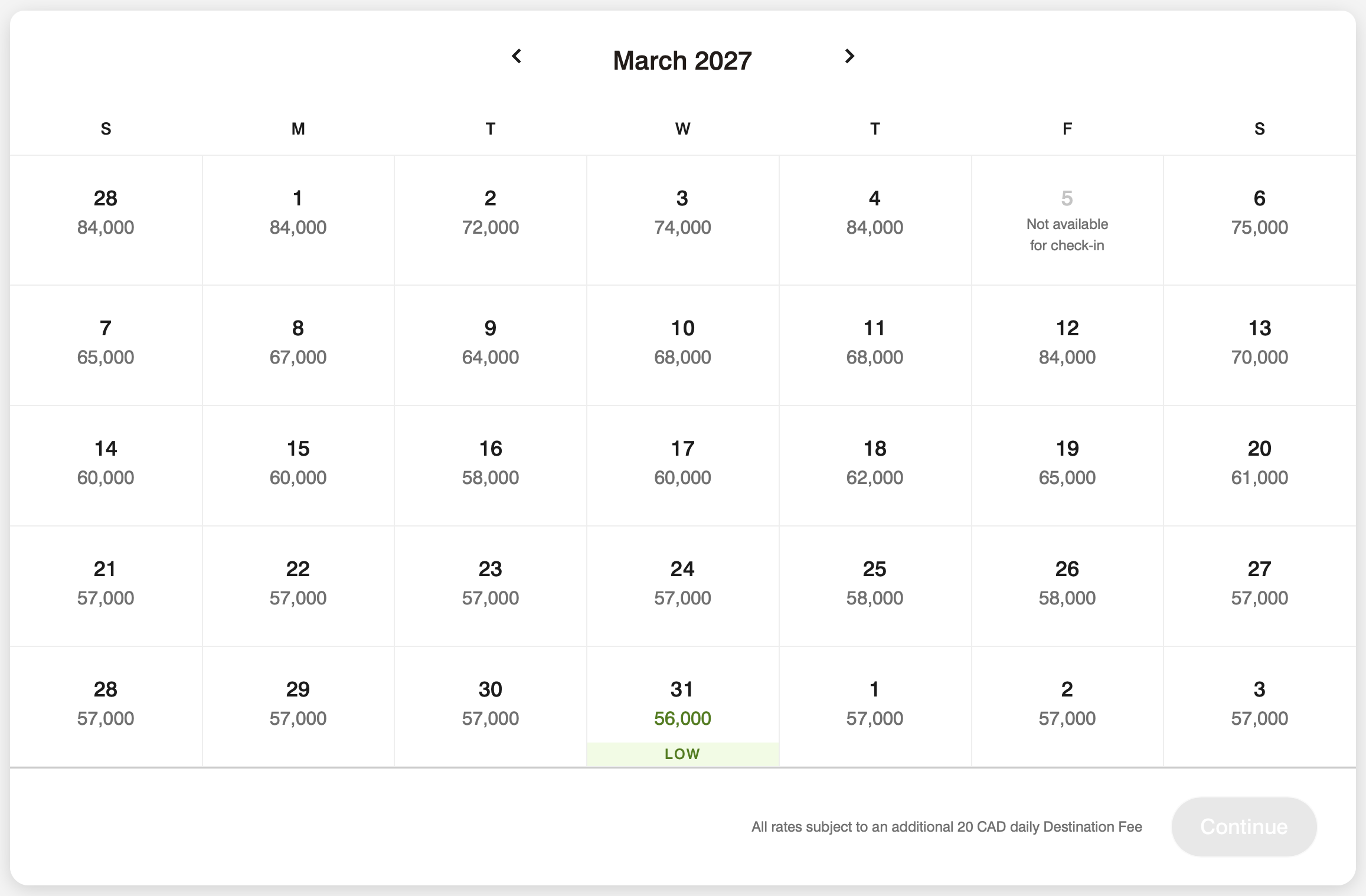 Screenshot of Marriott Bonvoy award nights at The Josie in March 2027.