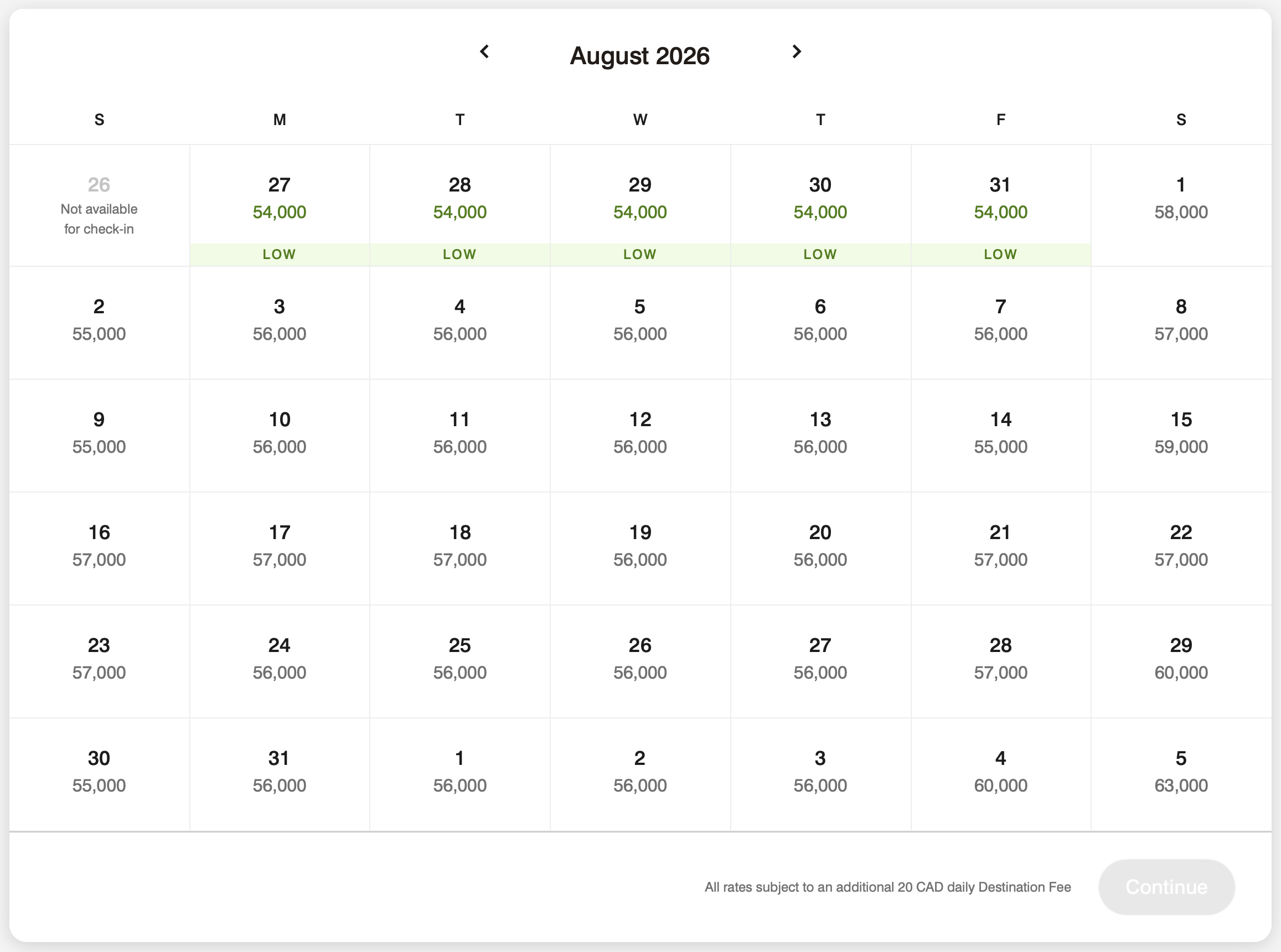 Screenshot of Marriott Bonvoy award nights at The Josie in August 2026.