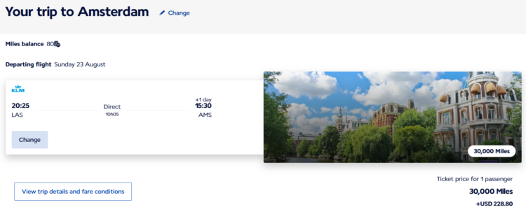 Example Flying Blue Promo Reward ticket from Las Vegas to Amsterdam in premium economy