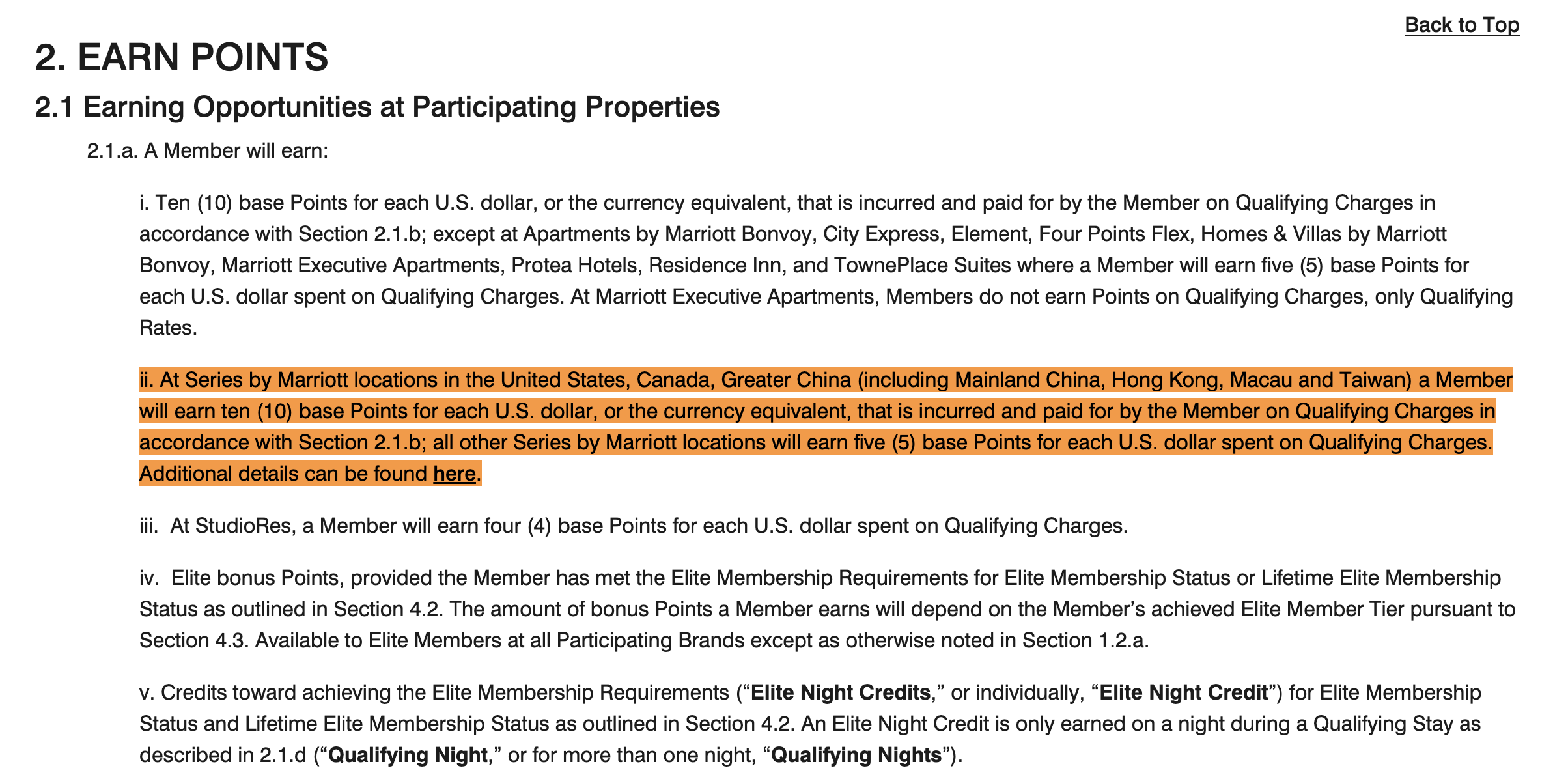 Screenshot of Marriott terms and conditions.