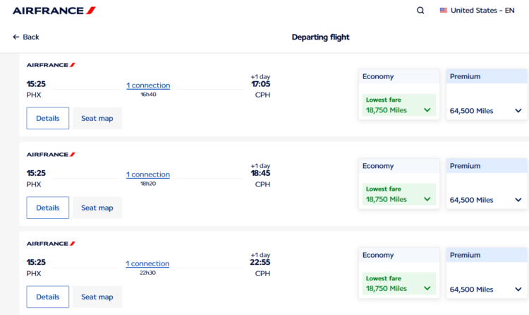 Example Flying Blue Promo Reward ticket